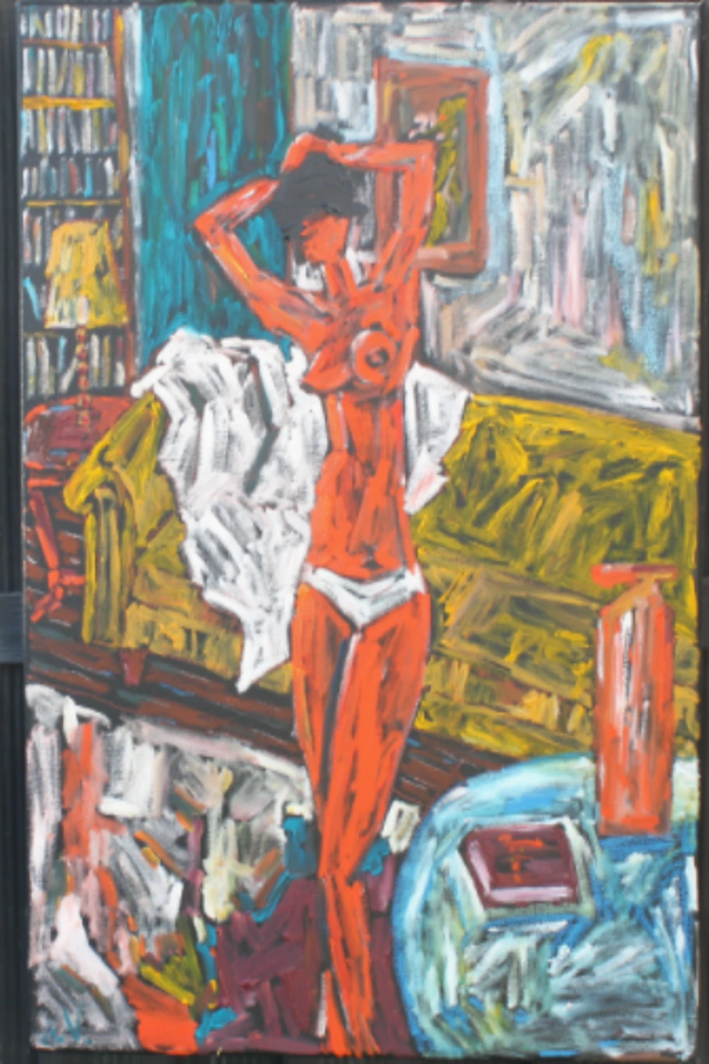 Nude by the Mustard-Colored Sofa